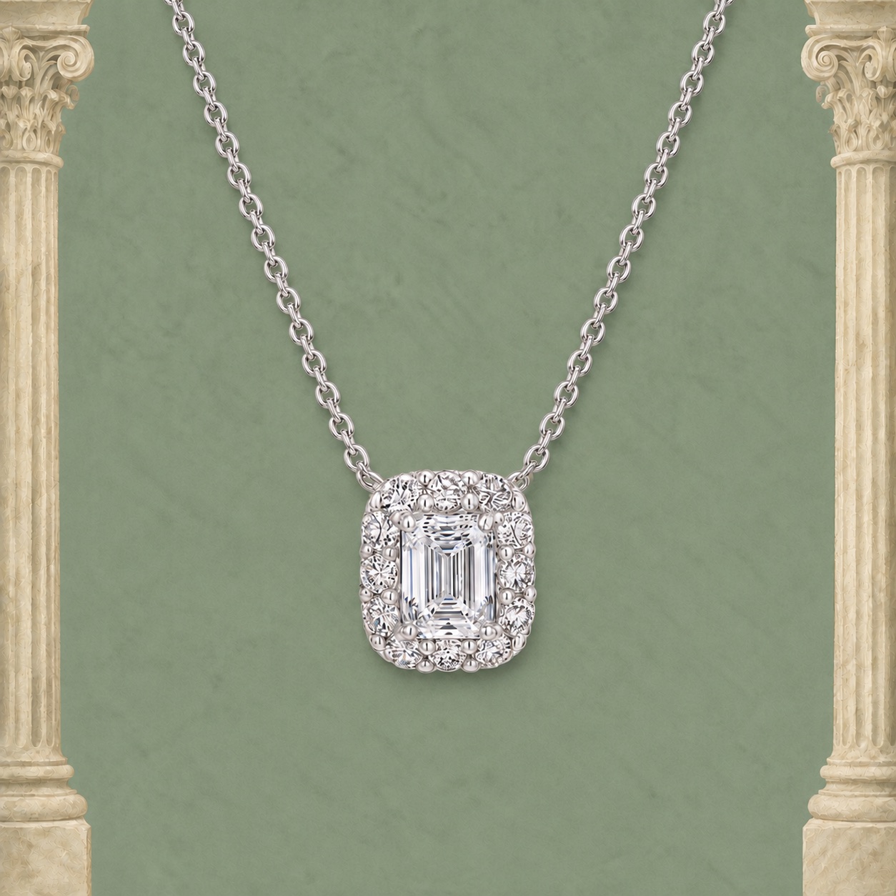Emerald-Cut Frame Pendant — Jewellery detail