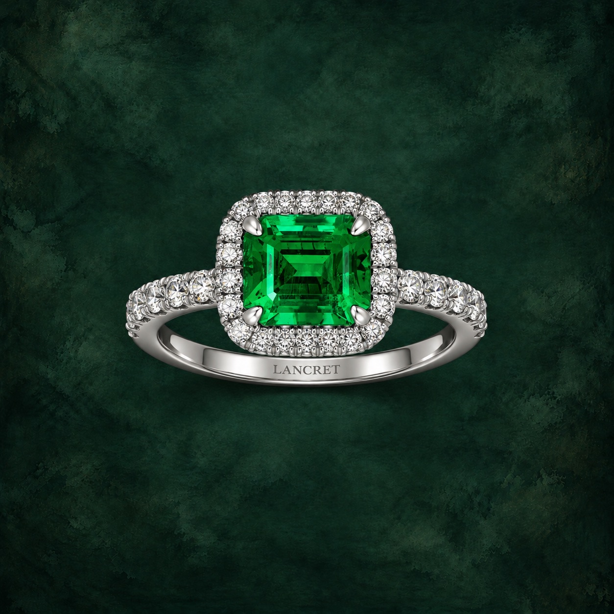 Rectangular Emerald Halo Ring — Jewellery detail