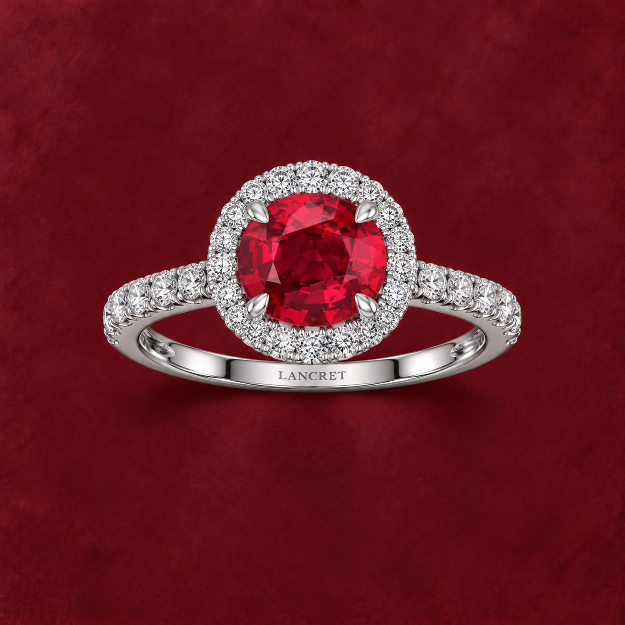Oval Ruby Halo Ring — Jewellery detail