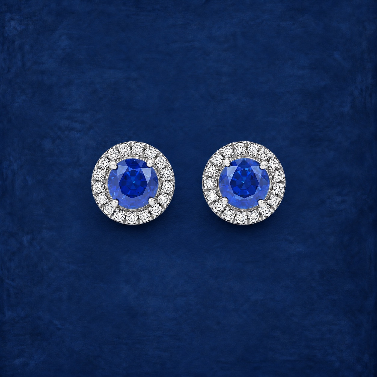 Round Sapphire Halo Studs — Jewellery detail