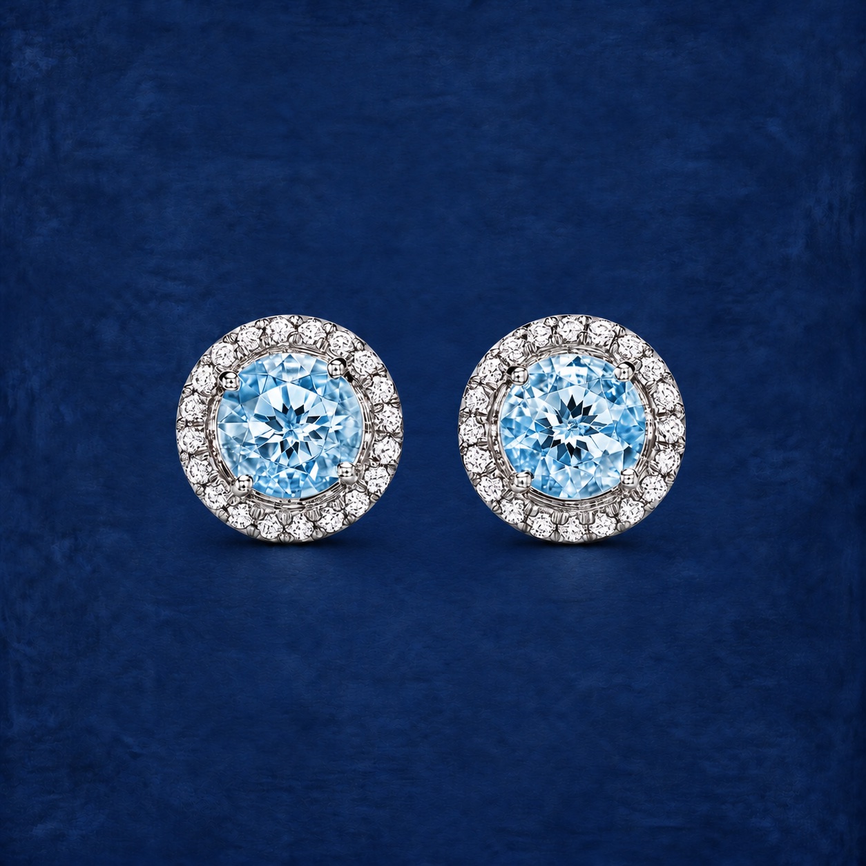 Pale Blue Halo Studs — Jewellery detail