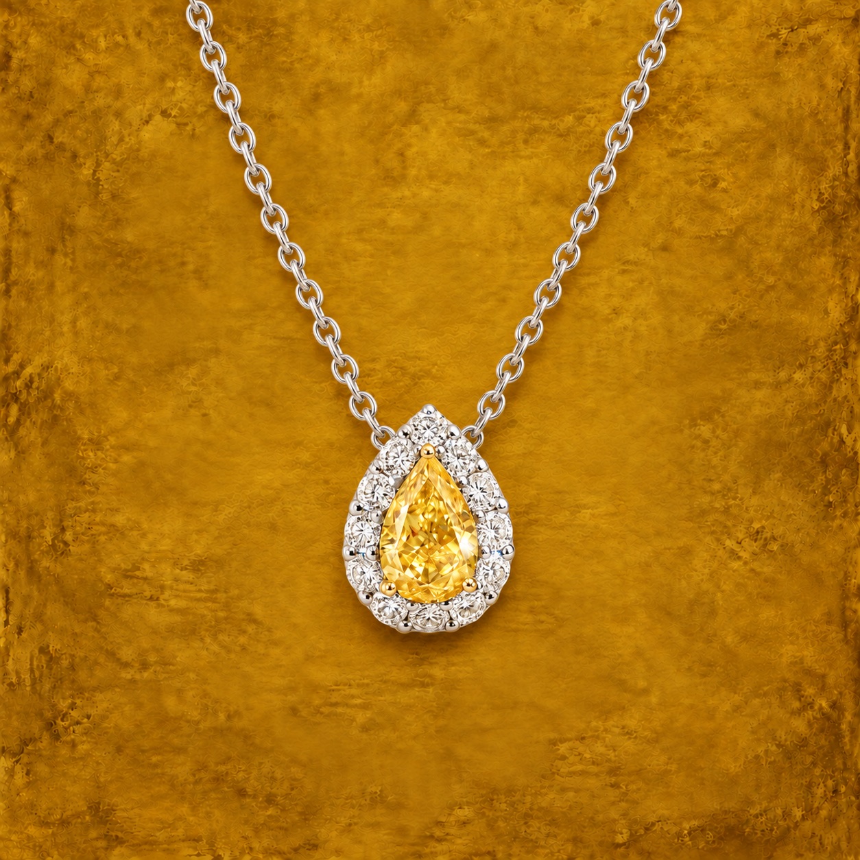Pear Yellow Diamond Halo Pendant — Jewellery detail