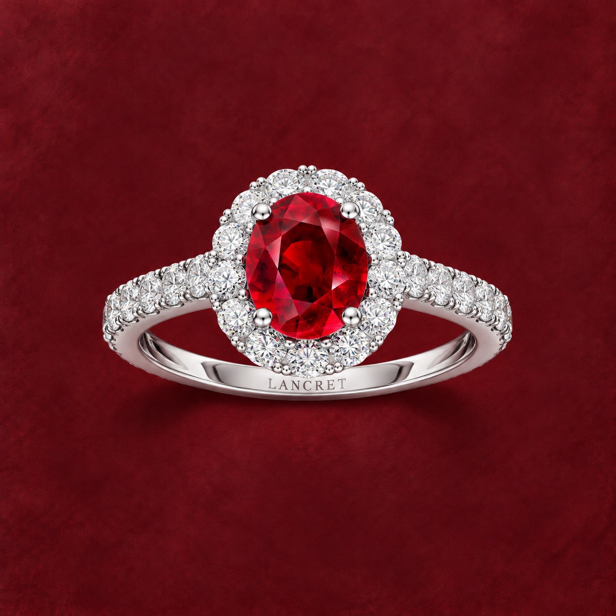 Oval Ruby Diamond Frame Ring — Jewellery detail