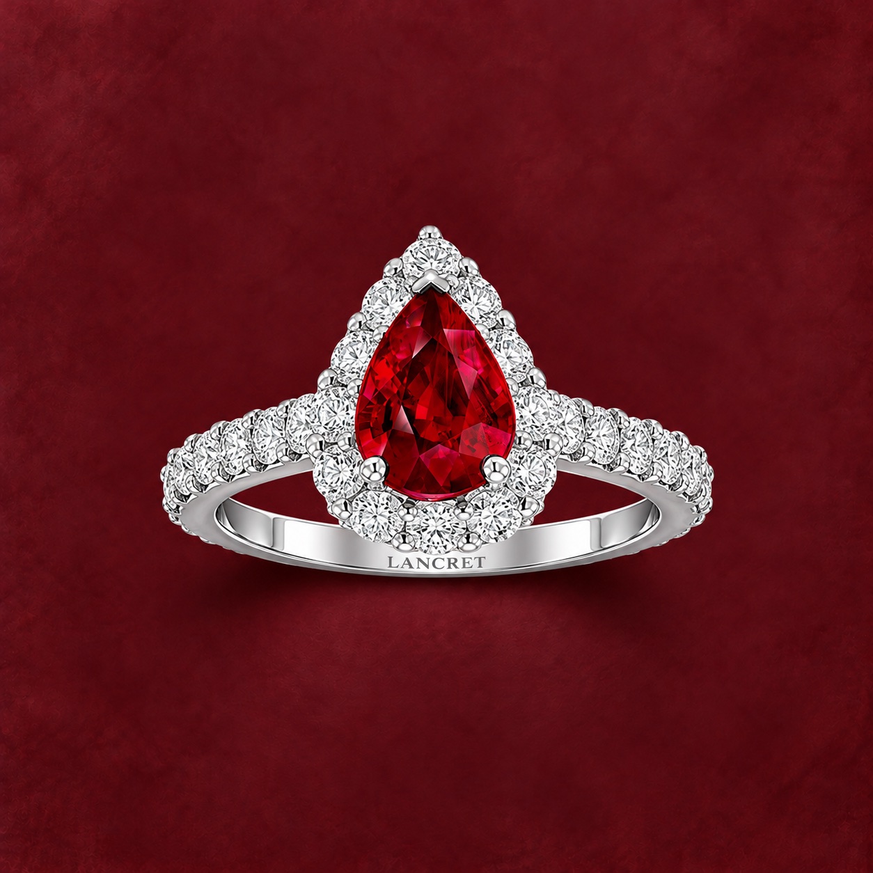 Pear Ruby Halo Ring — Jewellery detail