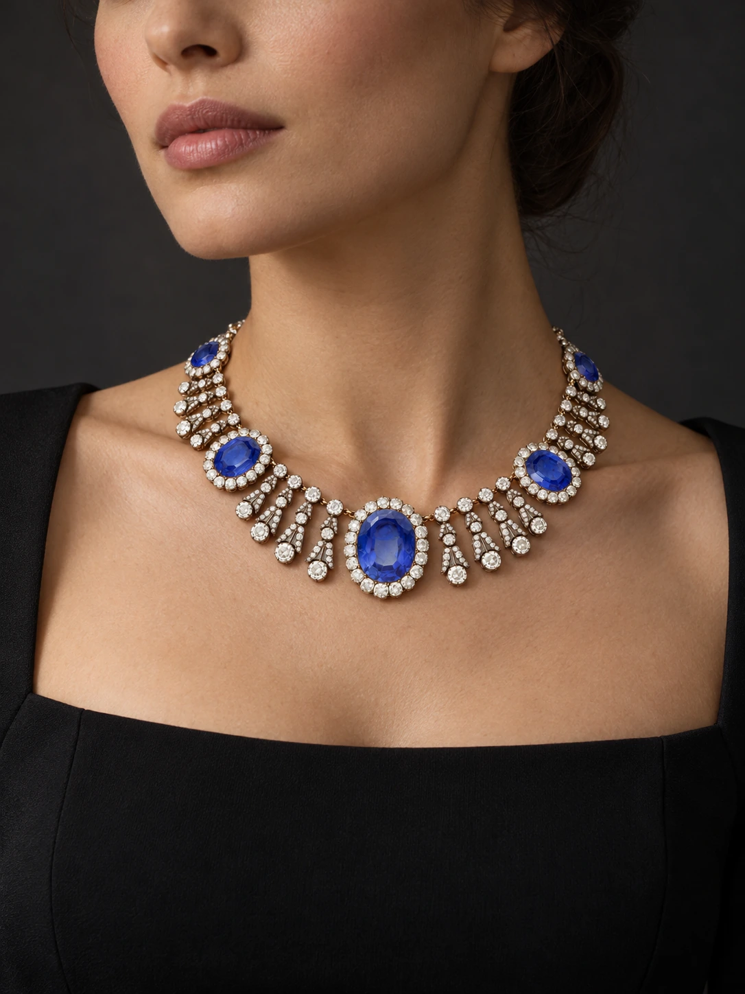 Marie-Amélie Sapphire Necklace — model wearing the design
