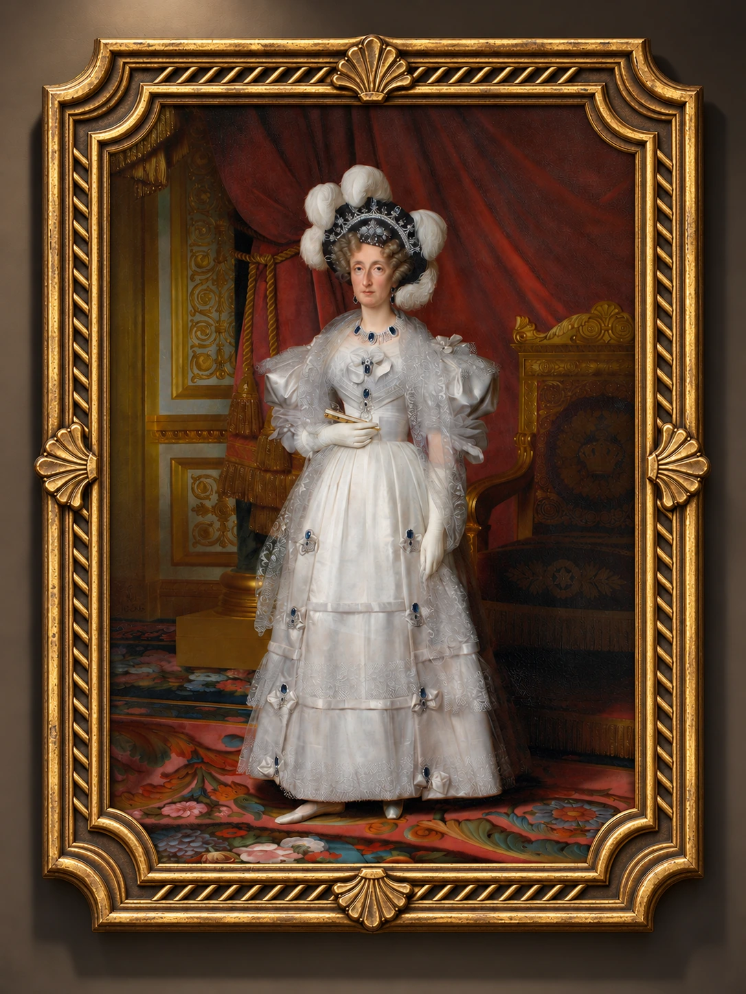 Marie-Amélie Sapphire Necklace — Louis Hersent · Marie-Amélie, reine des Français · 1836 in an antique gold shell frame