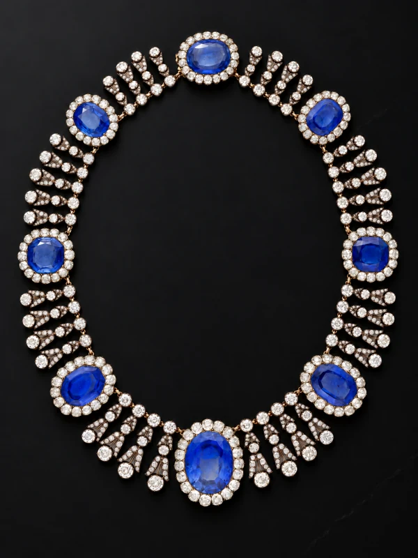 Marie-Amélie Sapphire Necklace — studio design visualisation on a black background