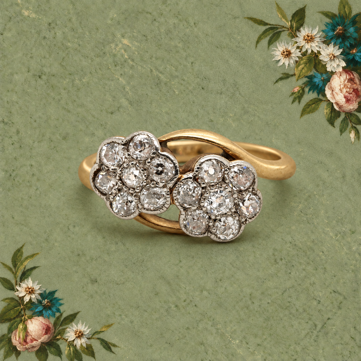 Twin Flower Diamond Ring