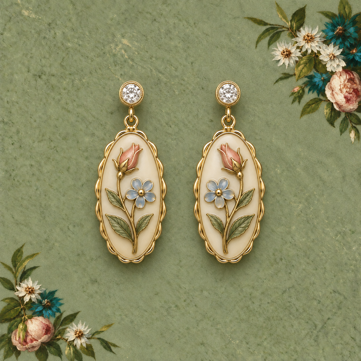 Floral Enamel Drop Earrings
