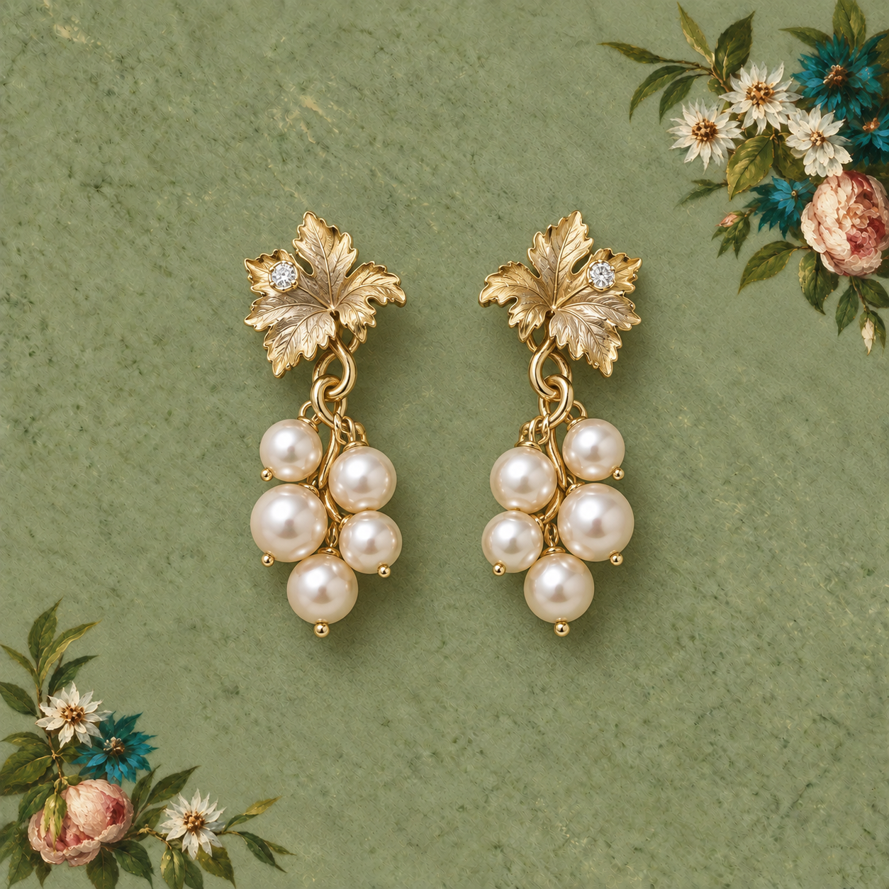 Grape and Pearl Drop Earrings