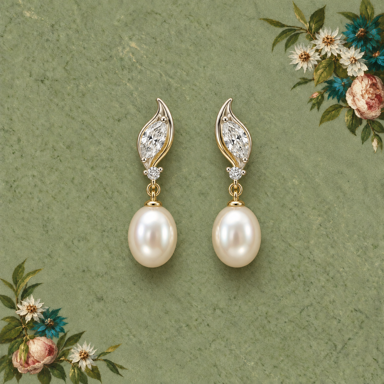 Curled Leaf Pearl Earrings