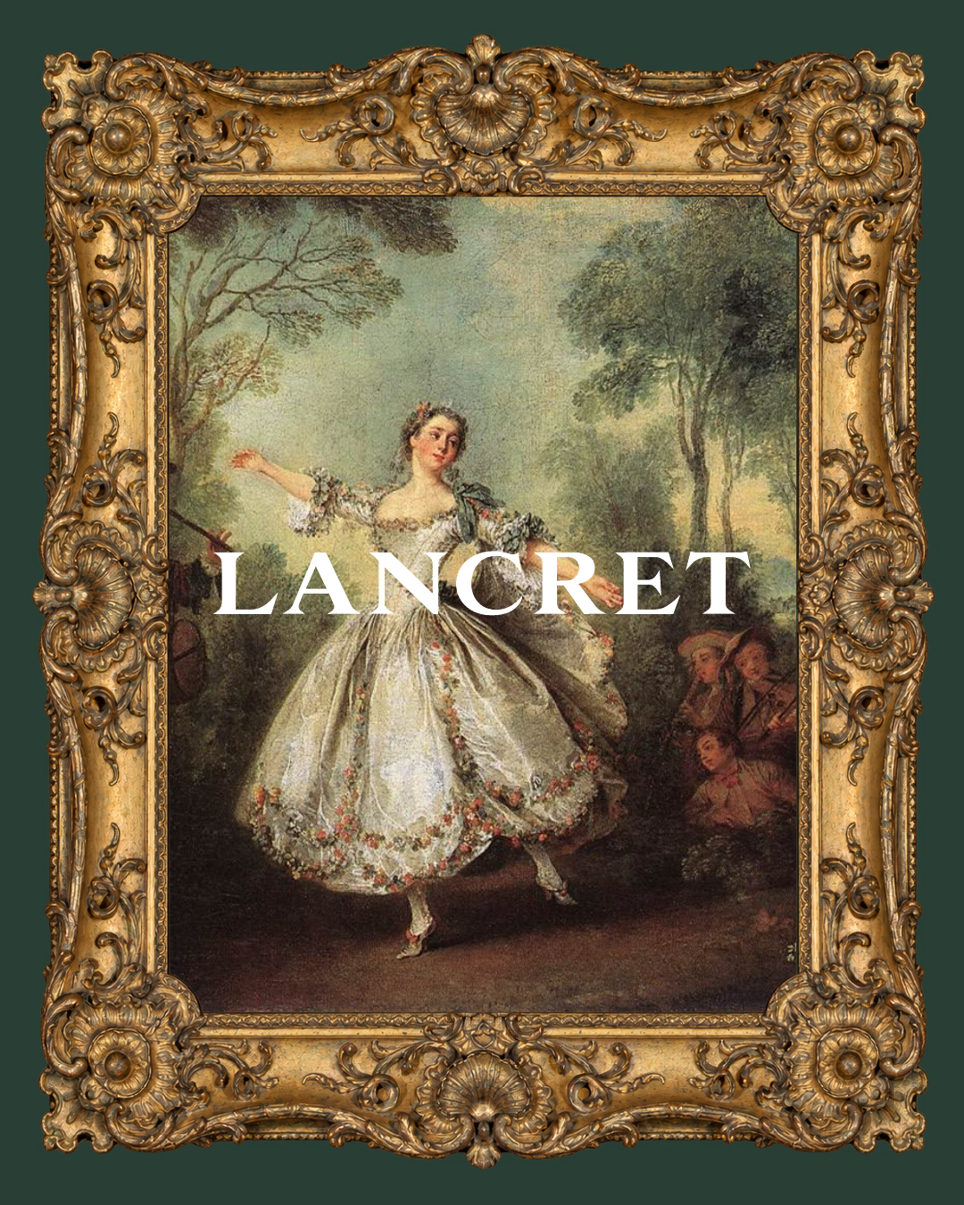 LANCRET garden painting in an ornate gold frame